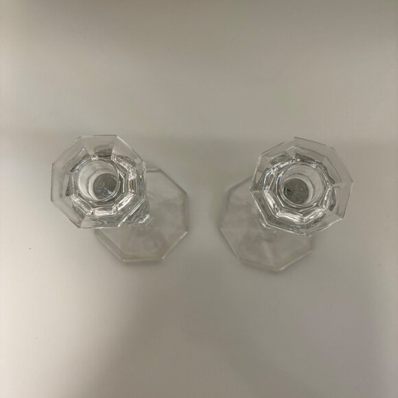 Clear Glass Fostoria Candlestick Holders Set Of 2 Octagonal Vintage 6.25in - Picture 2 of 6